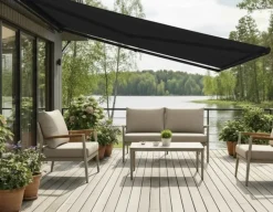 Bøg Markise - m/motor & LED-lys - 3,5 x 3 m - Grå/Grå
