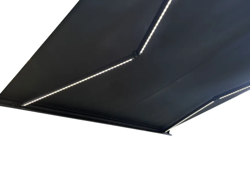Bøg Markise - m/motor & LED-lys - 3,5 x 3 m - Grå/Grå