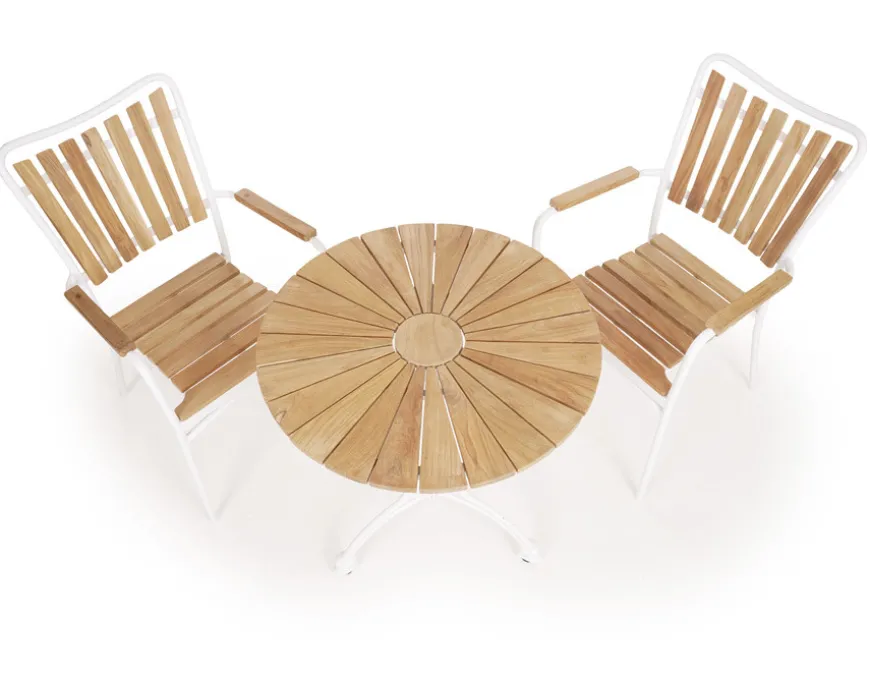 DaneLine Eva Teak Cafésæt - Ø70 cm - Hvid