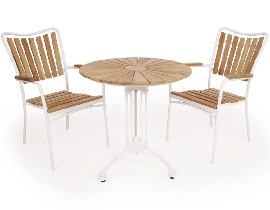DaneLine Eva Teak Cafésæt - Ø70 cm - Hvid