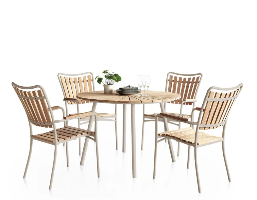 DaneLine Eva Teak Havemøbelsæt - Ø110 cm - Latte