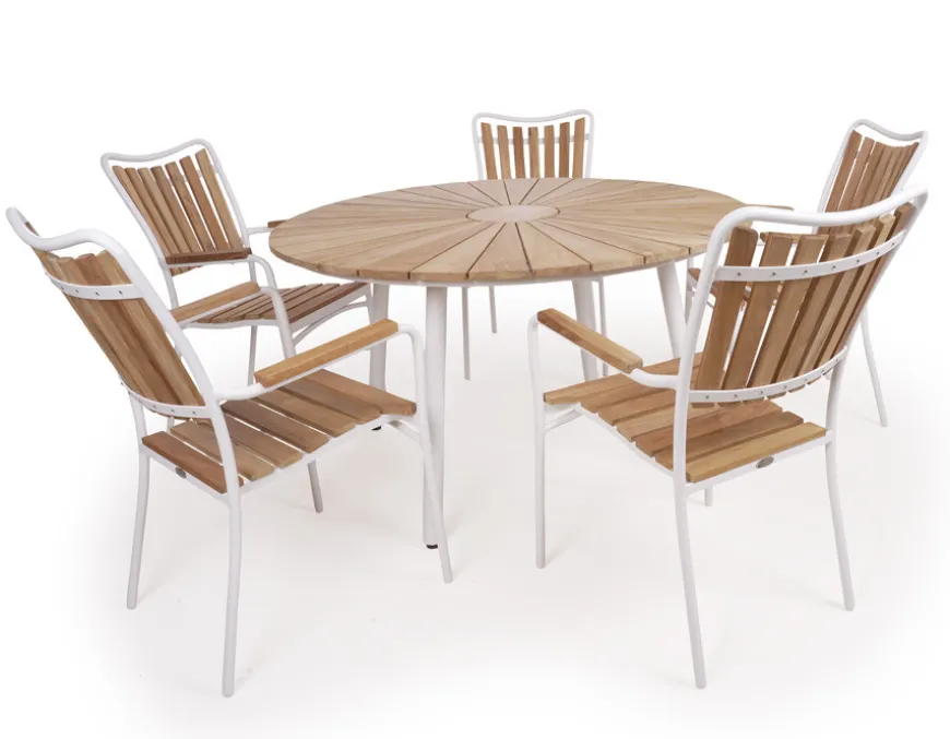 DaneLine Eva Teak Havemøbelsæt - Ø130 cm - Hvid