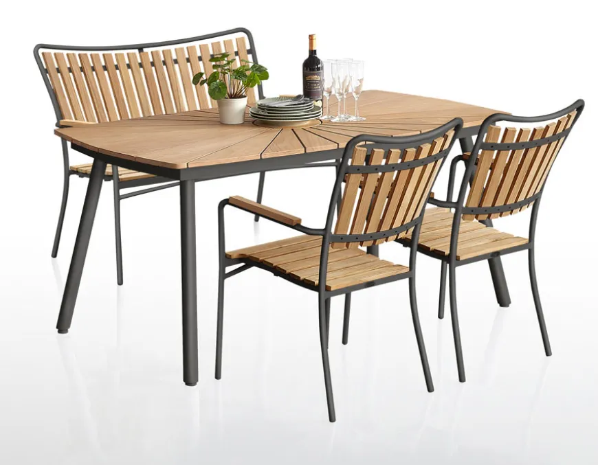 DaneLine Eva Teak Havemøbelsæt m/bænk+2 stole - 90x160 cm - Grå