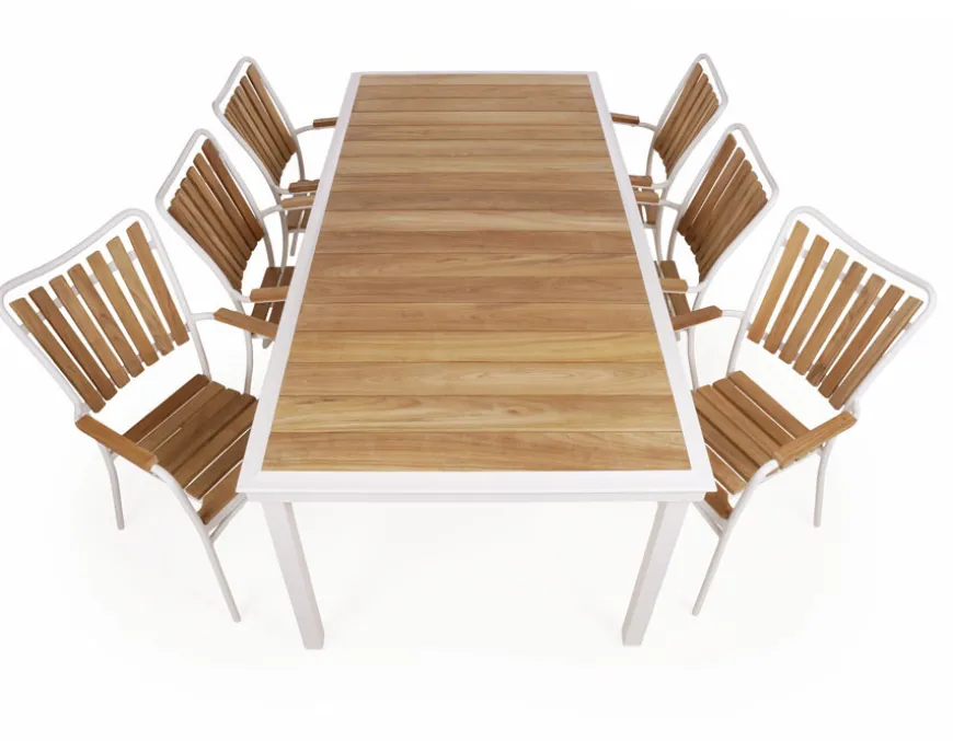 DaneLine Eva Teak Havemøbelsæt - 102x219 cm - Hvid