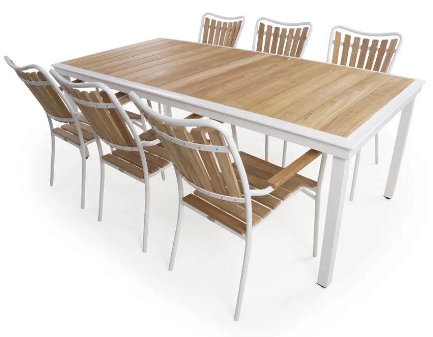 DaneLine Eva Teak Havemøbelsæt - 102x219 cm - Hvid