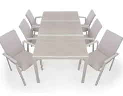 Fanø Fejø Keramik Havemøbelsæt - 90x195 cm - Gråhvid/Beige