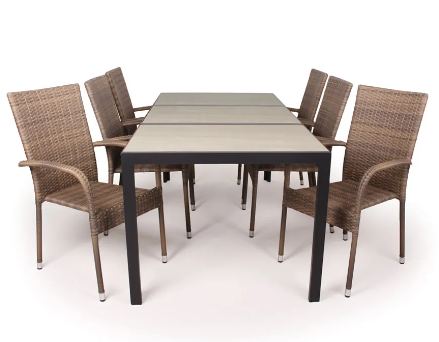 Fanø Geneve Keramik Havemøbelsæt - 90x195 cm - Dusty/beige