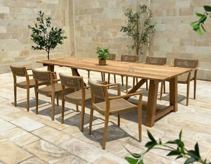 Hercules Manja Teak havemøbelsæt m/8 stole - 100x290 cm