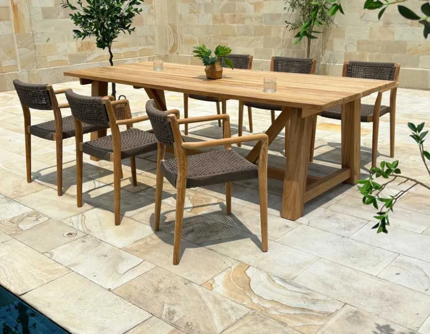 Hercules Tonka Teak havemøbelsæt m/6 stole - 100x246 cm