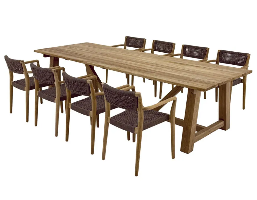 Hercules Tonka Teak havemøbelsæt m/8 stole - 100x290 cm