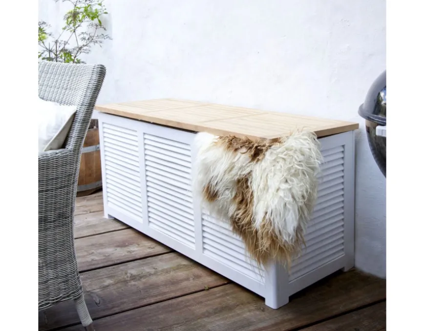Hvid hyndebox m/teak låg