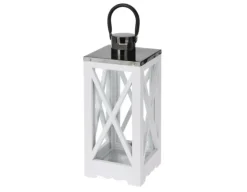 Lanterne, Hvid m/metal-top, 14x14x34 cm