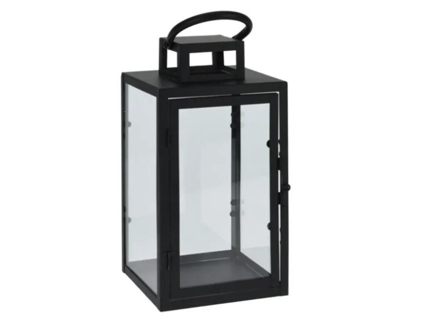 Lanterne, Sort metal, 14x14x27 cm