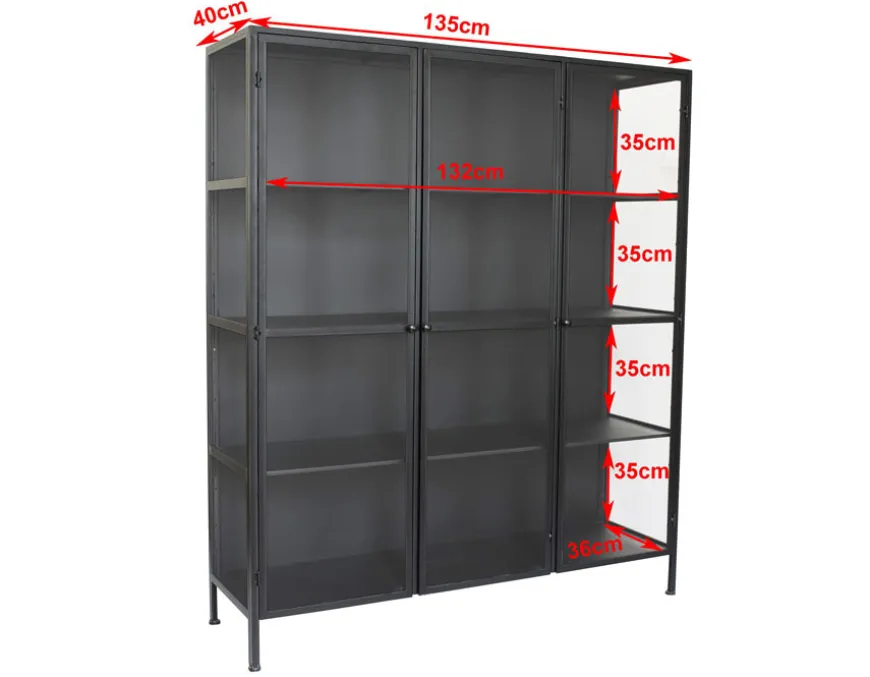 Lønstrup Vitrineskab i Metal - 135x40x160 cm - Sort