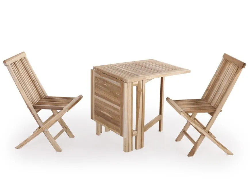 Lærke Teak Cafesæt m/2 Stole - 65x130 cm