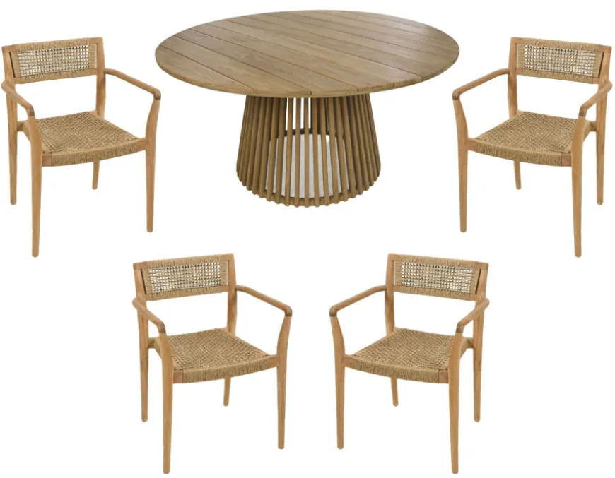 Luna Manja Teak havemøbelsæt m/4 stole - Ø150 cm
