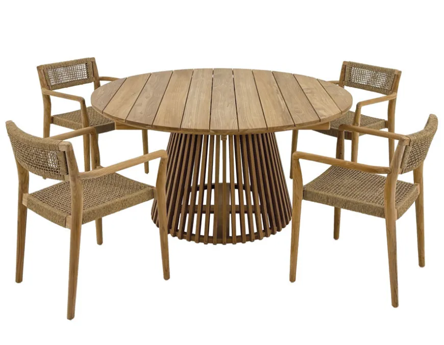 Luna Manja Teak havemøbelsæt m/4 stole - Ø150 cm