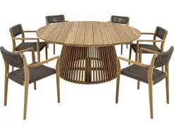 Luna Tonka Teak havemøbelsæt m/6 stole - Ø180 cm