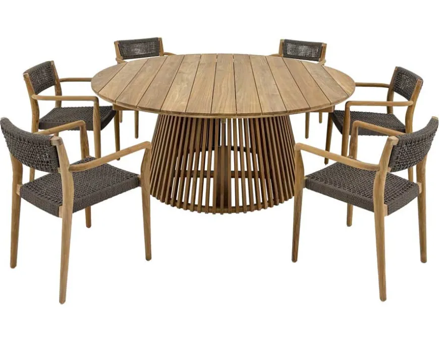 Luna Tonka Teak havemøbelsæt m/6 stole - Ø180 cm