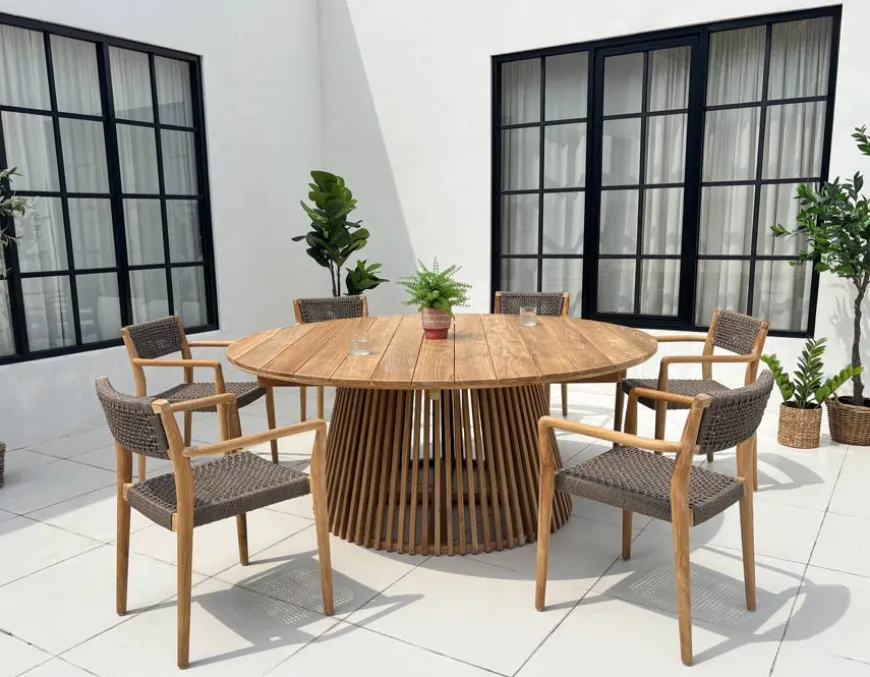 Luna Tonka Teak havemøbelsæt m/6 stole - Ø180 cm