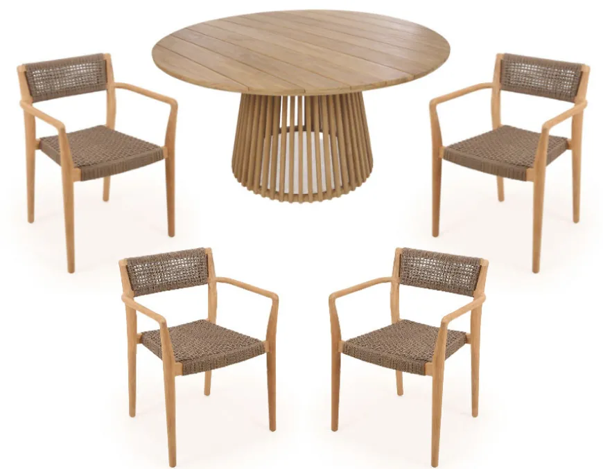 Luna Tonka Teak havemøbelsæt m/4 stole - Ø150 cm