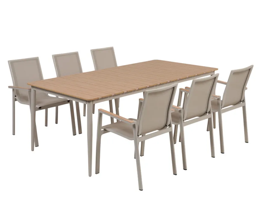 Malmø Havelmøbelsæt m/6 Stabelstole - 100x200 cm - Gråhvid