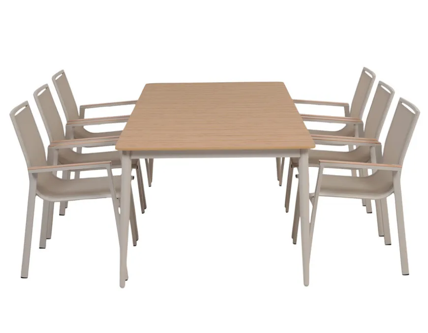 Malmø Havelmøbelsæt m/6 Stabelstole - 100x200 cm - Gråhvid