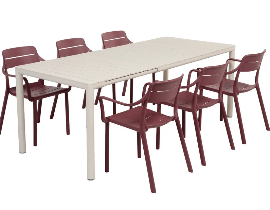 Nardi Tevere Cassia Havemøbelsæt 147-211cm - Sand/Borgogna
