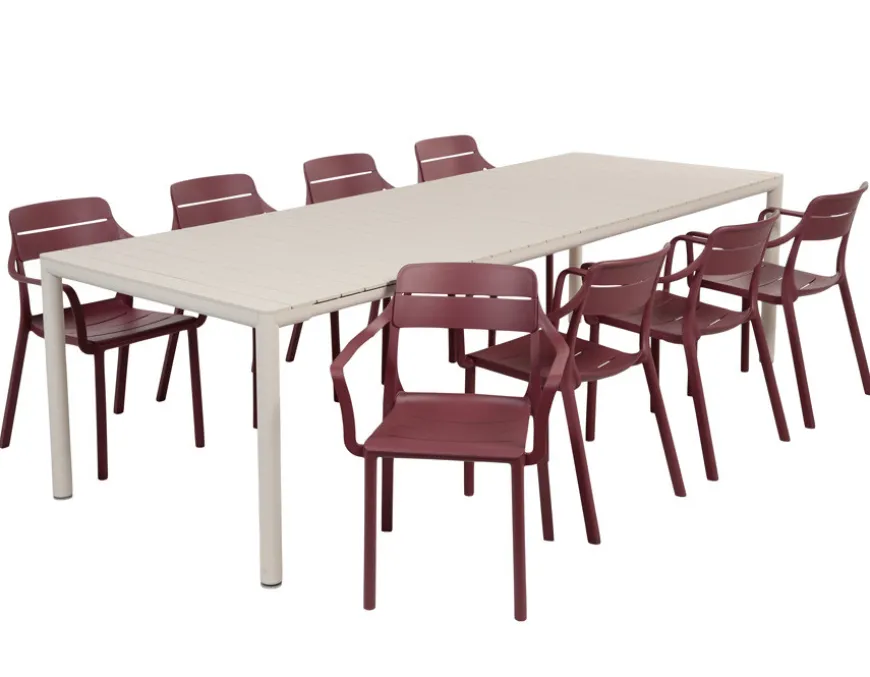 Nardi Tevere Cassia Havemøbelsæt 210-275cm - Sand/Borgogna