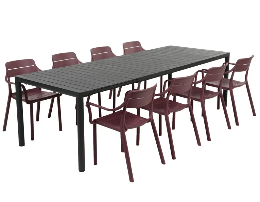 Nardi Tevere/Cassia Havemøbelsæt 210-275cm - Antracit/Borgogna