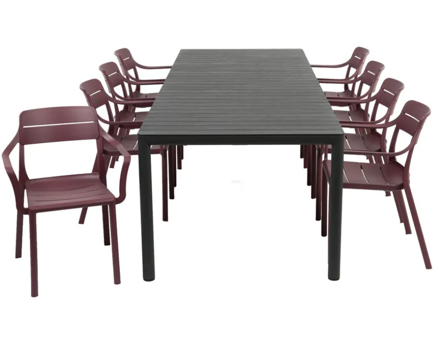 Nardi Tevere/Cassia Havemøbelsæt 210-275cm - Antracit/Borgogna