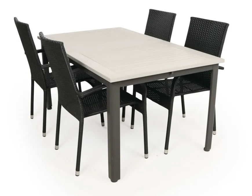 Nydala Geneve Havemøbelsæt m/4 stole - 90x150/200 - Lys Grå/Sort
