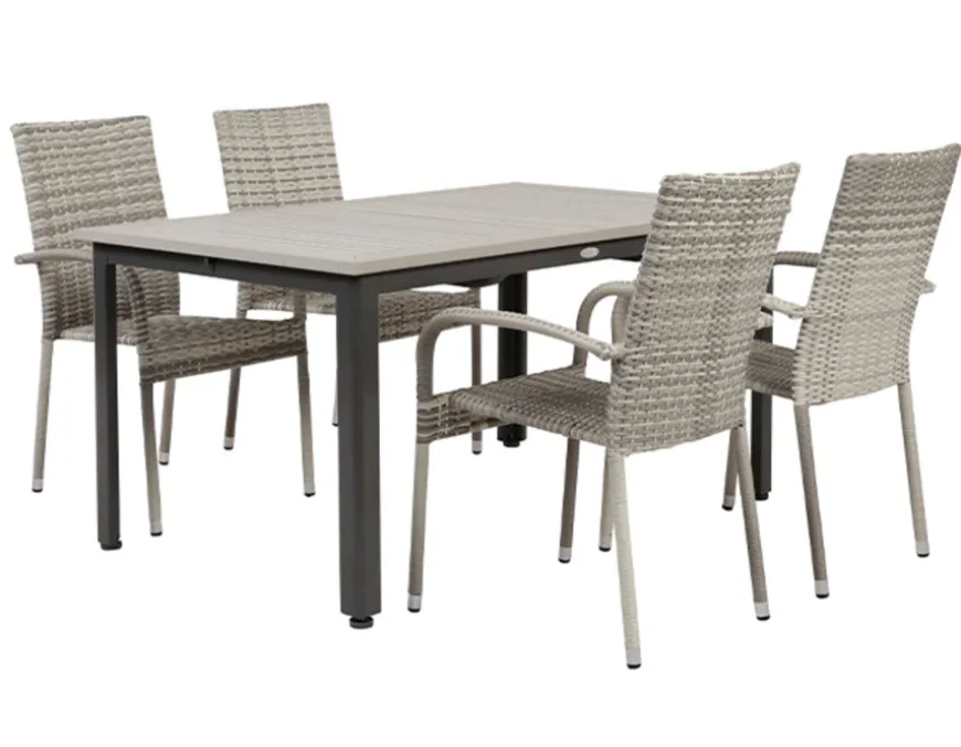 Nydala Geneve Havemøbelsæt m/4 stole - 90x150/200 - Grå