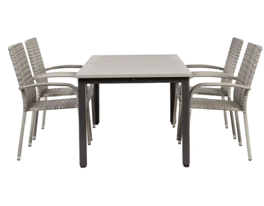 Nydala Geneve Havemøbelsæt m/4 stole - 90x150/200 - Grå