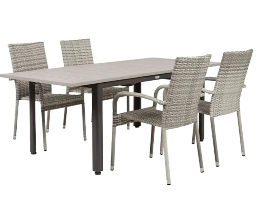 Nydala Geneve Havemøbelsæt m/4 stole - 90x150/200 - Grå