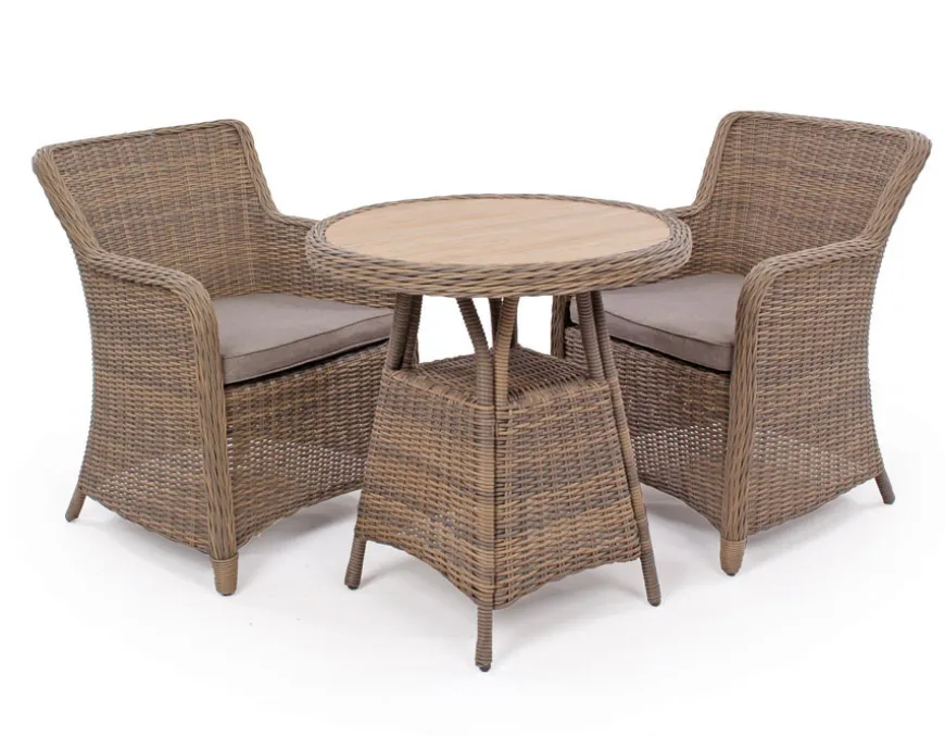 Rio Dusty Cafesæt m/2 spisestole - Ø 70 cm - m/vandafv. hynder