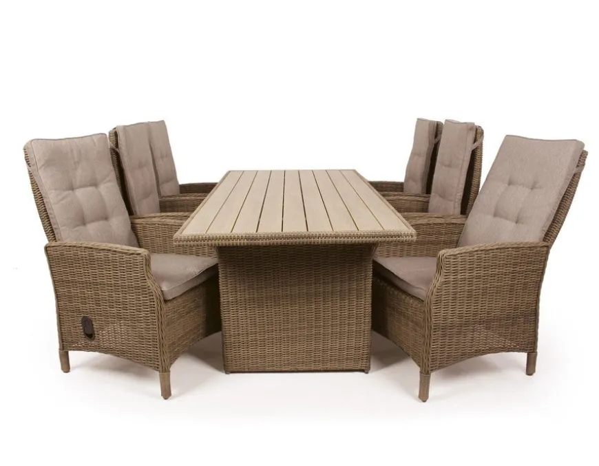 Rio Dusty Havemøbelsæt m/6 pos stole - 94x210 cm - m/vandafv. hynder