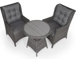Rio Grå Cafesæt m/2 loungestole - Ø 70 cm - m/vandafv. hynder