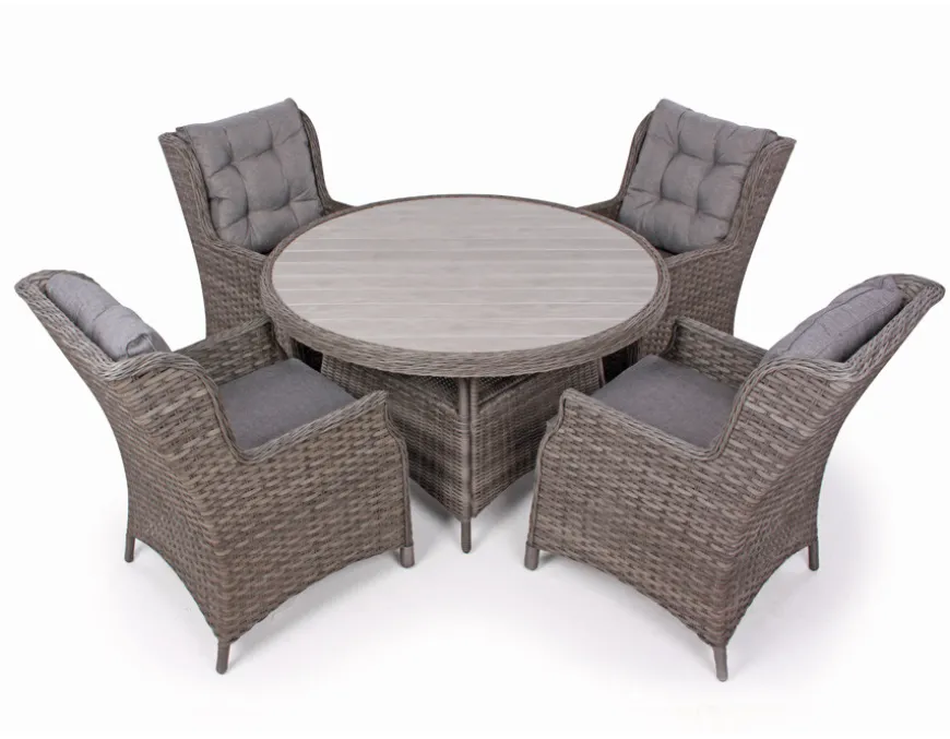 Rio Grå Havemøbelsæt m/4 loungestole - Ø 130 cm - m/vandafv. hynder