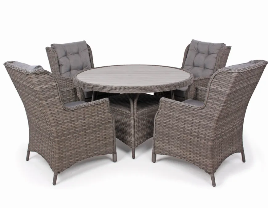 Rio Grå Havemøbelsæt m/4 loungestole - Ø 130 cm - m/vandafv. hynder