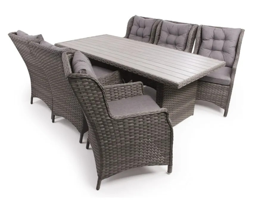 Rio Grå Havemøbelsæt m/6 loungestole - 94x210 cm - m/vandafv. hynder
