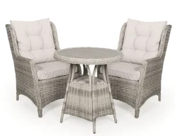 Rio Lys Grå Cafesæt m/2 loungestole - Ø 70 cm - m/vandafv. hynder