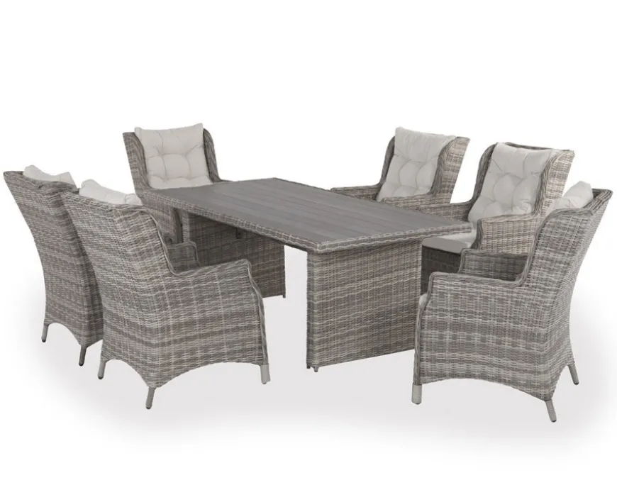 Rio Lys Grå Havemøbelsæt m/6 loungestole - 94x210 cm - m/vandafv. hynder
