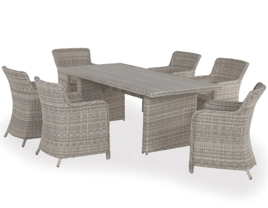 Rio Lys Grå Havemøbelsæt m/6 spisestole - 94x210 cm - m/vandafv. hynder