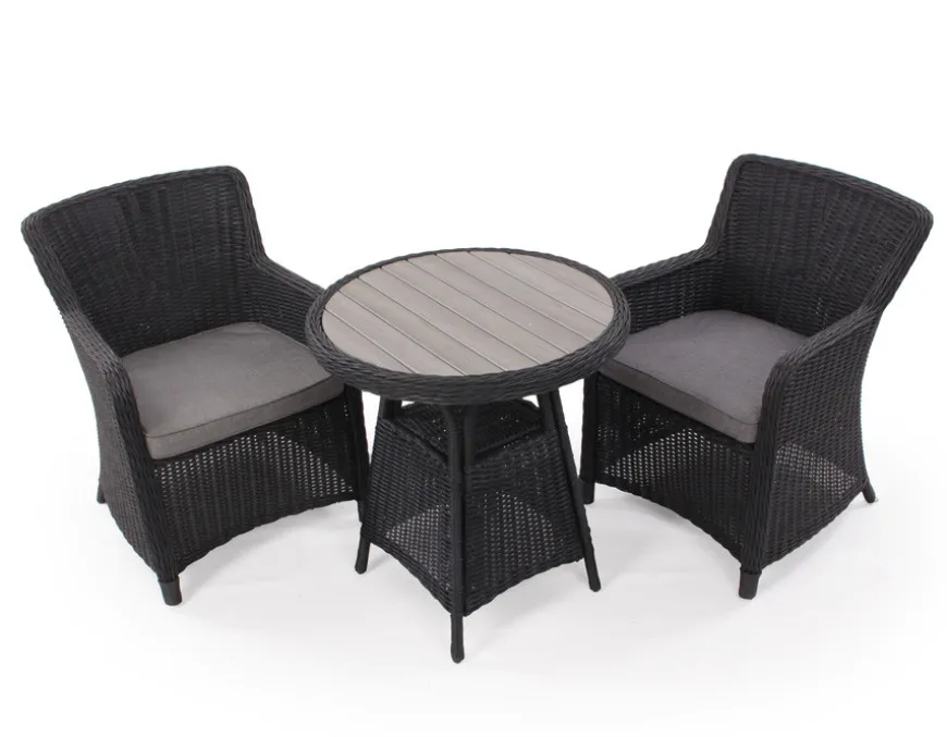 Rio Sort Cafesæt m/2 spisestole - Ø 70 cm - m/vandafv. hynder
