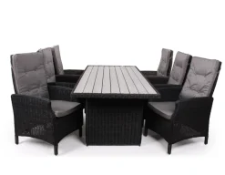 Rio Sort Havemøbelsæt m/6 pos stole - 94x210 cm - m/vandafv. hynder
