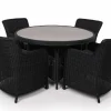 Rio Sort Havemøbelsæt m/4 spisestole - Ø 130 cm - m/vandafv. hynder