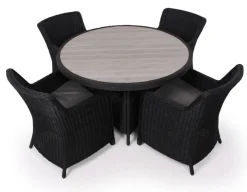 Rio Sort Havemøbelsæt m/4 spisestole - Ø 130 cm - m/vandafv. hynder