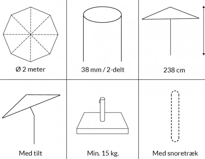 Signe Parasol Ø 2 meter m/tilt - Grå