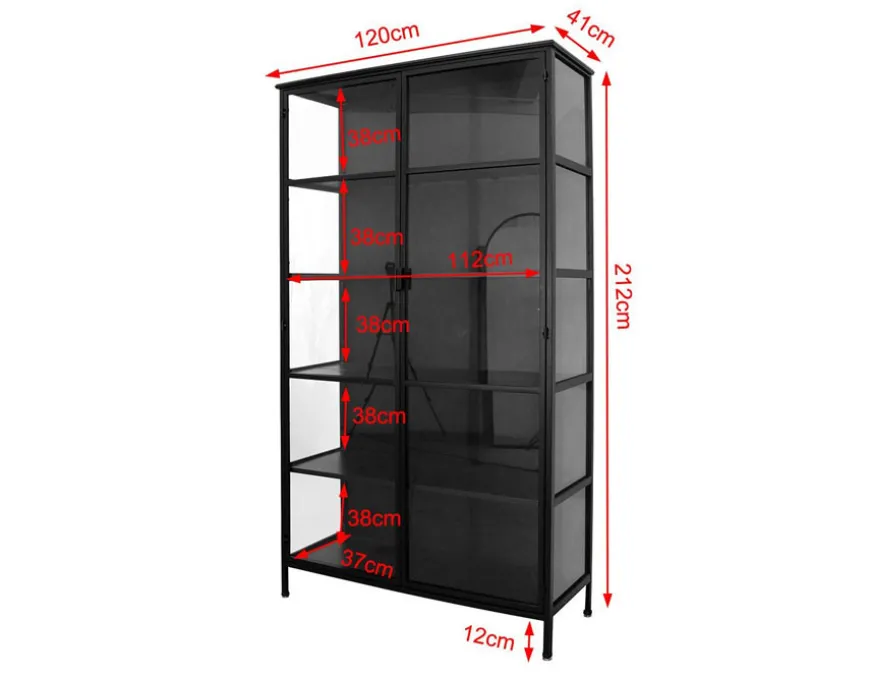 Skælskør Vitrineskab i metal - 119,5x40x212 cm - Sort
